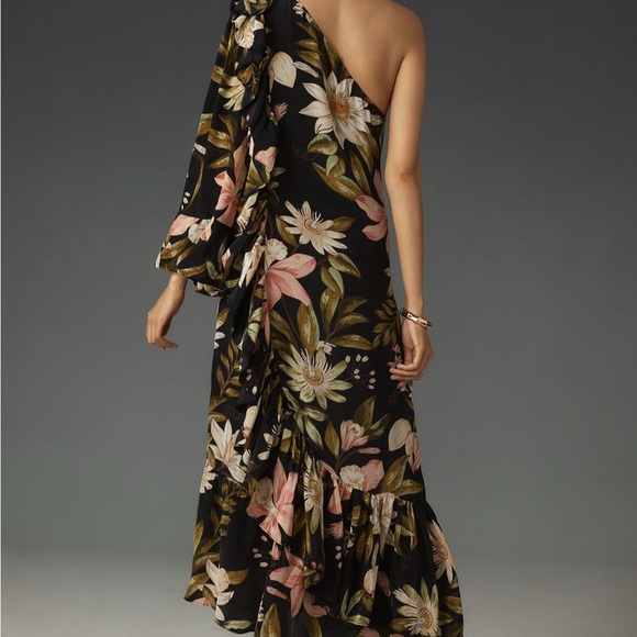 FARM Rio Dresses & Skirts - FARM Rio Black One-Shoulder Floral Ruffle Dress